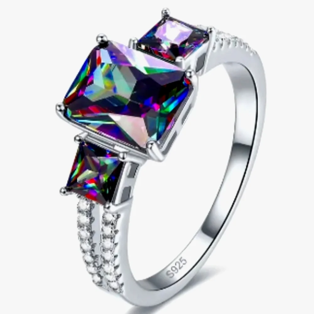 S92.5 Solid Sterling Silver LC Rainbow Mystic Topaz Ring - Picture 1 of 5